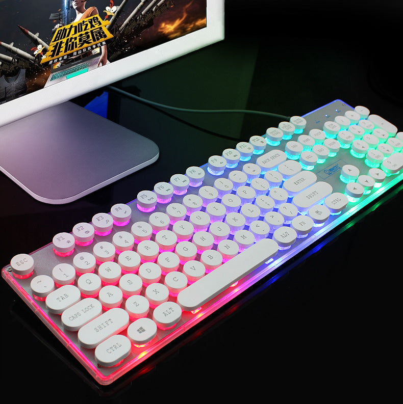 Colorful Crystal Luminous Wired Keyboard Mouse Set Apple Colorful Gamming Mouse and Keyboard