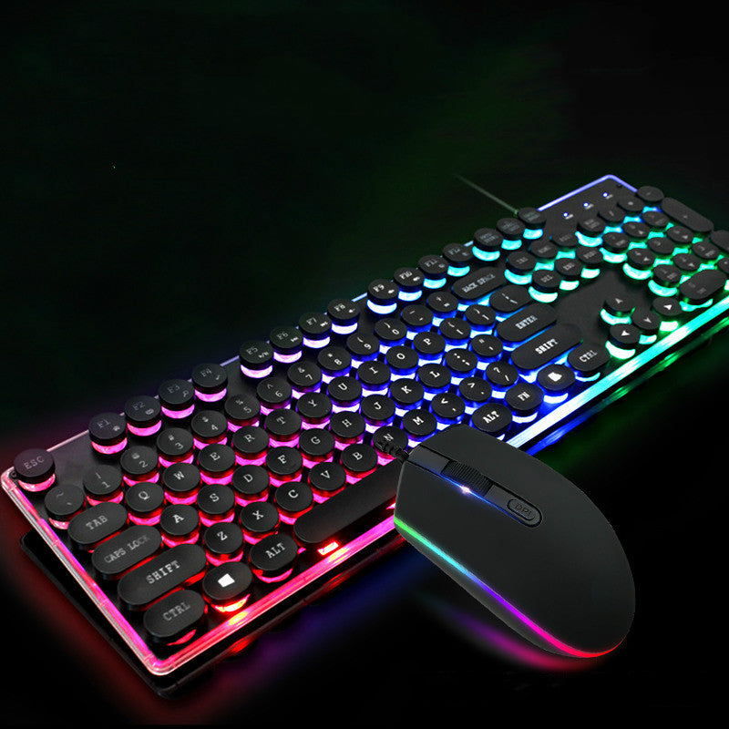 Colorful Crystal Luminous Wired Keyboard Mouse Set Apple Colorful Gamming Mouse and Keyboard