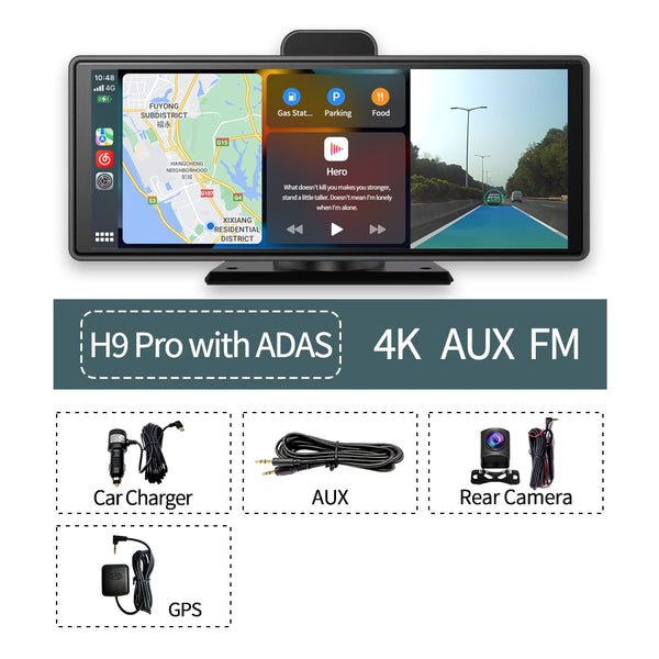 4K Dash Cam ADAS Wireless CarPlay Android Auto Car DVR 5G WiFi GPS Navigation Rearview Camera Dashboard Video Recorder