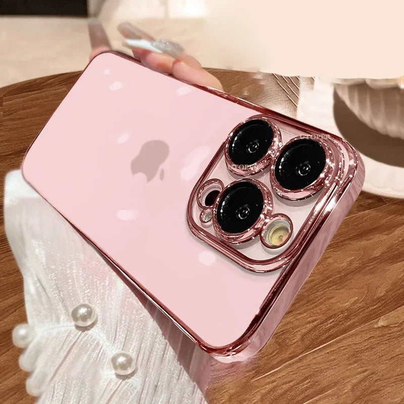 Luxury Official Titanium Gray Plating Case For IPhone 15 14 13 12 11 Pro Max Plus Mini XS XR X Clear Lens Film Protection Cover