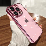 Luxury Official Titanium Gray Plating Case For IPhone 15 14 13 12 11 Pro Max Plus Mini XS XR X Clear Lens Film Protection Cover